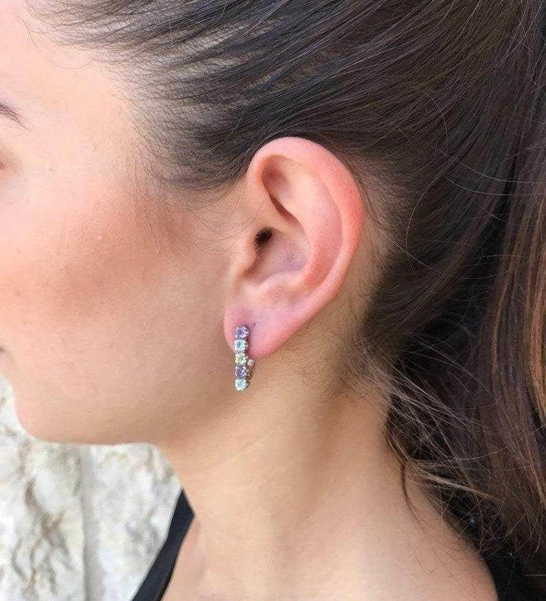 Opal Earrings, Natural Opal Studs, October Birthstone, Silver Bar Earrings, Bar Earrings, Opal Studs, Vintage Earrings, 925 Silver Earrings(1)