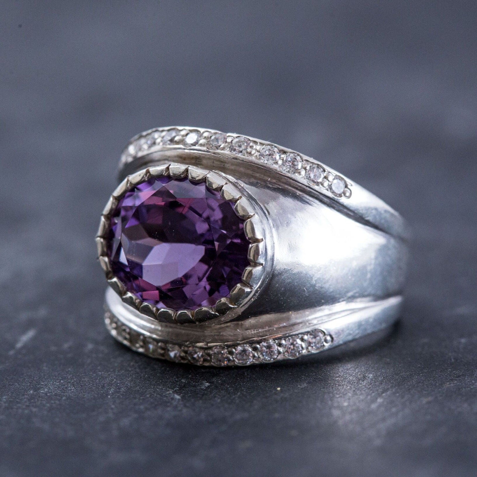 Bezel Amethyst Ring, Amethyst Ring, Natural Amethyst, February Birthstone, Vintage Rings, Wide Ring, February Ring, Silver Ring, Amethyst