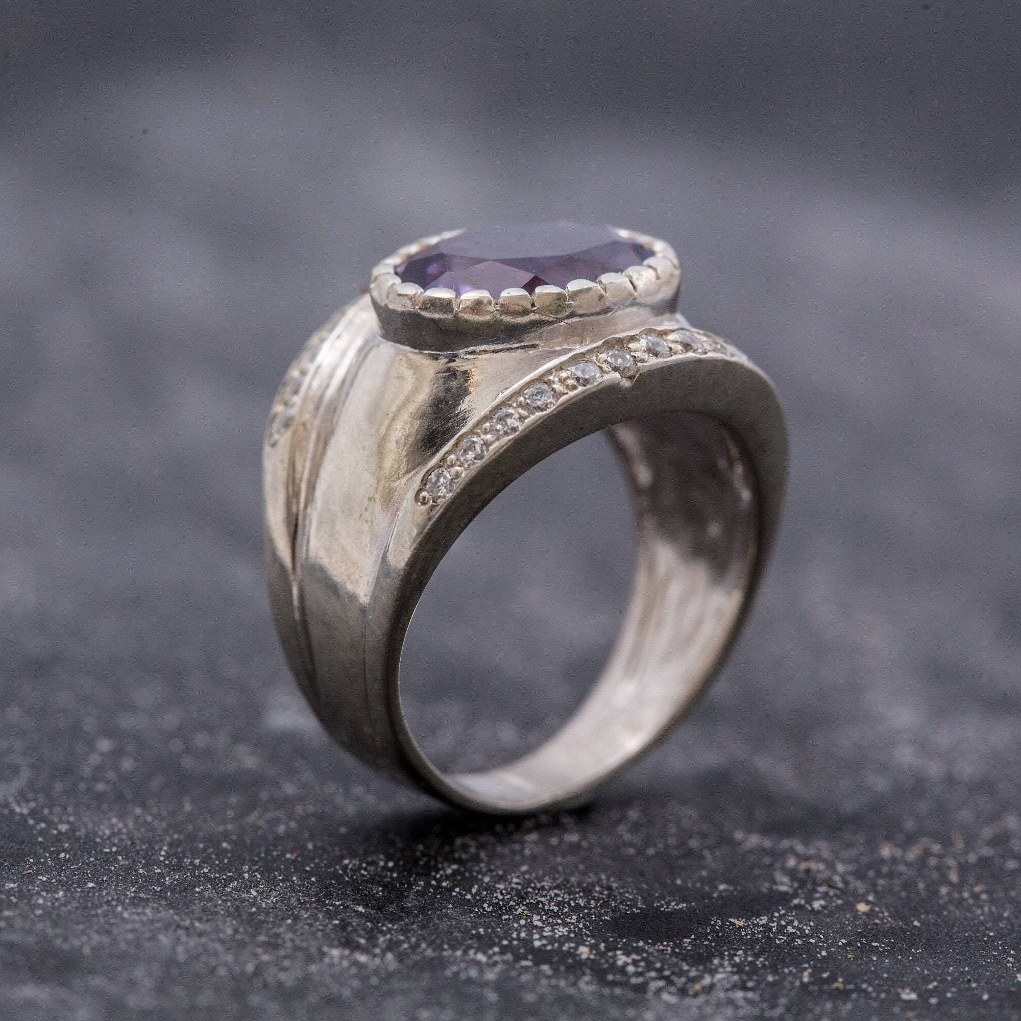 Bezel Amethyst Ring, Amethyst Ring, Natural Amethyst, February Birthstone, Vintage Rings, Wide Ring, February Ring, Silver Ring, Amethyst