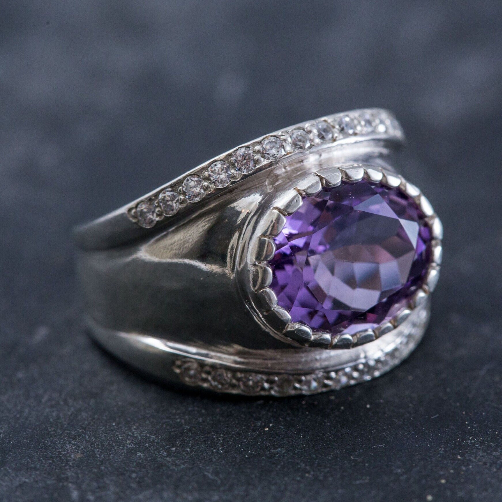 Bezel Amethyst Ring, Amethyst Ring, Natural Amethyst, February Birthstone, Vintage Rings, Wide Ring, February Ring, Silver Ring, Amethyst