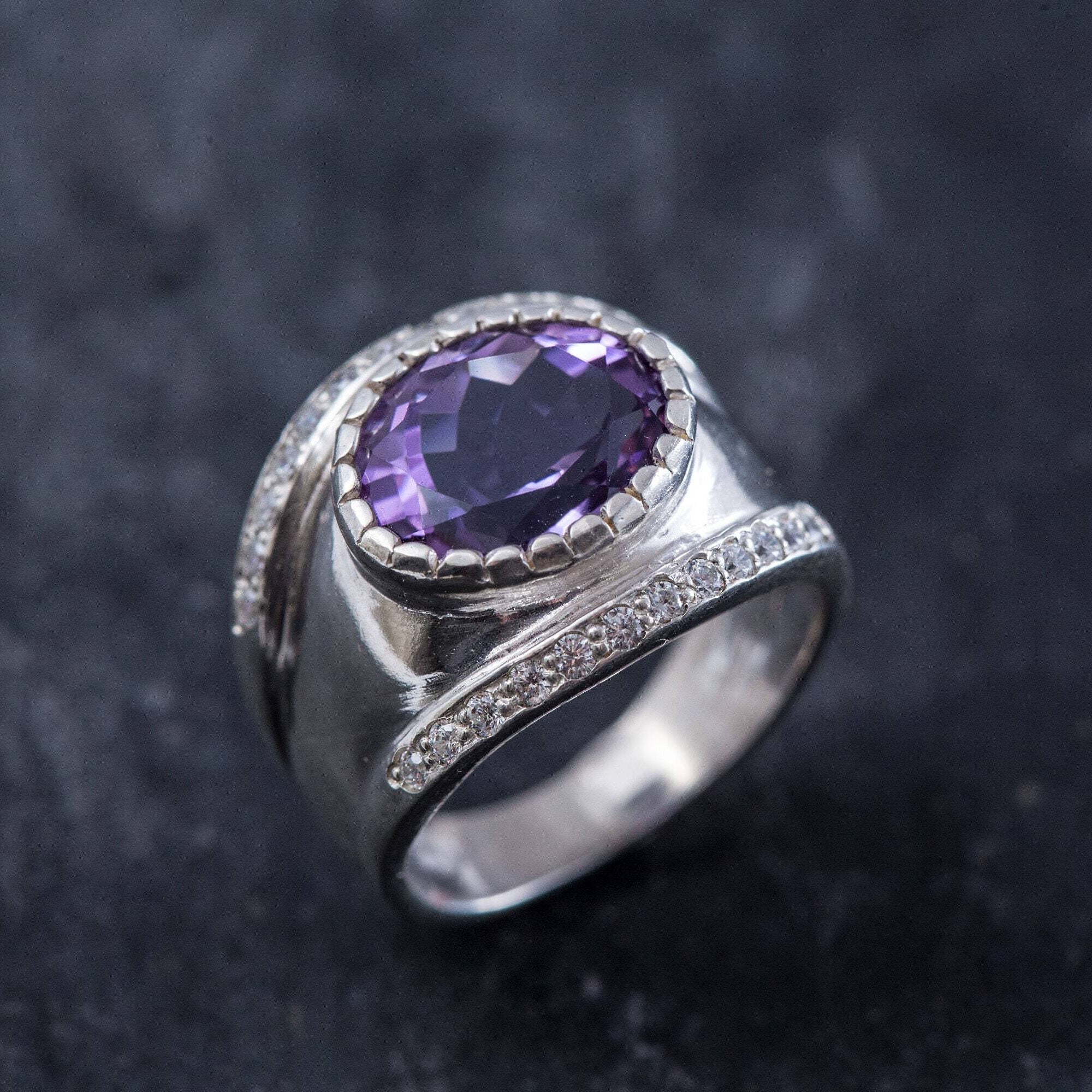 Bezel Amethyst Ring, Amethyst Ring, Natural Amethyst, February Birthstone, Vintage Rings, Wide Ring, February Ring, Silver Ring, Amethyst