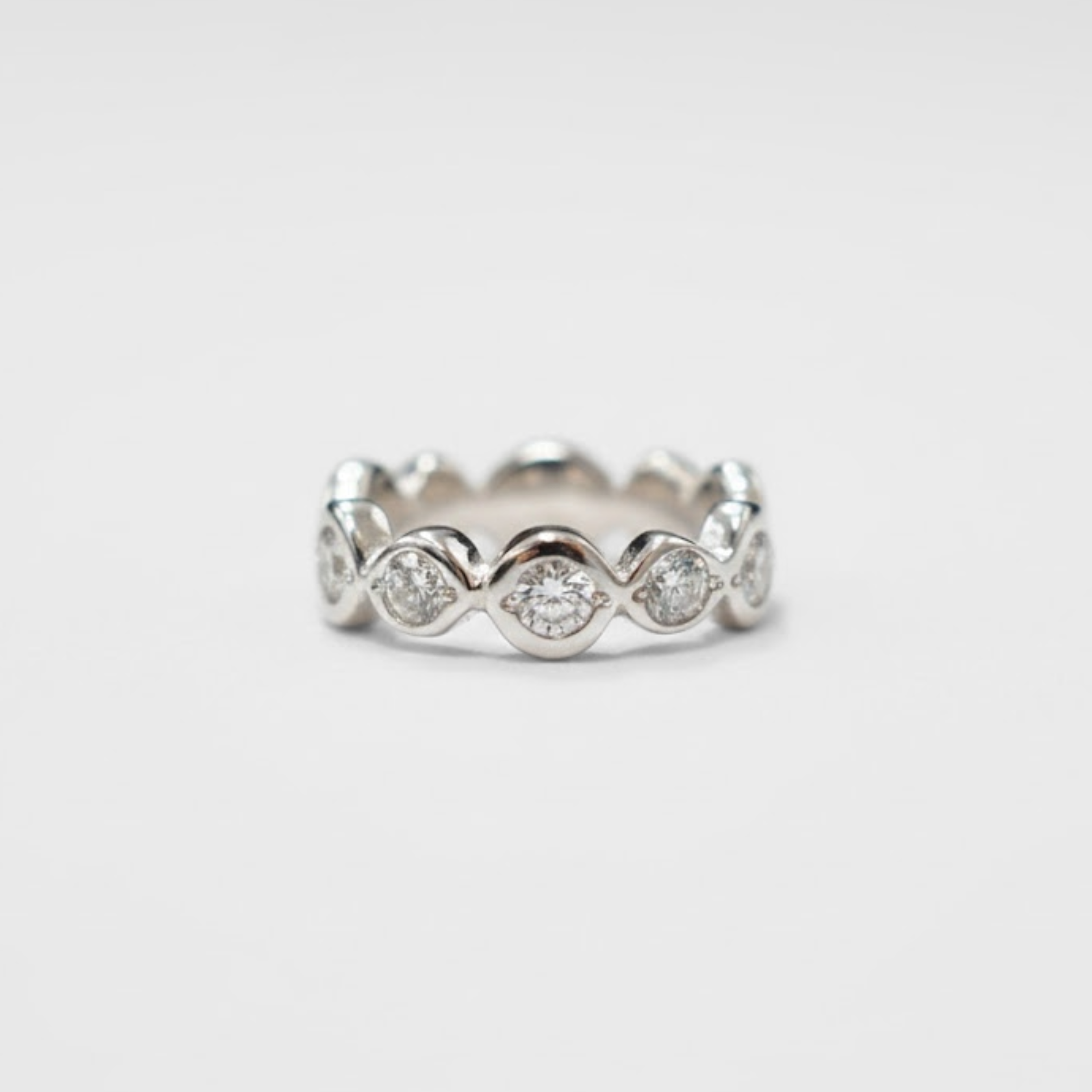 Diamond Eternity Band - Dainty Diamond Ring - White Gold Stackable Ring made in White Gold Vermeil. Ideal for everyday wear and perfect for birthday gifting and special occasions.