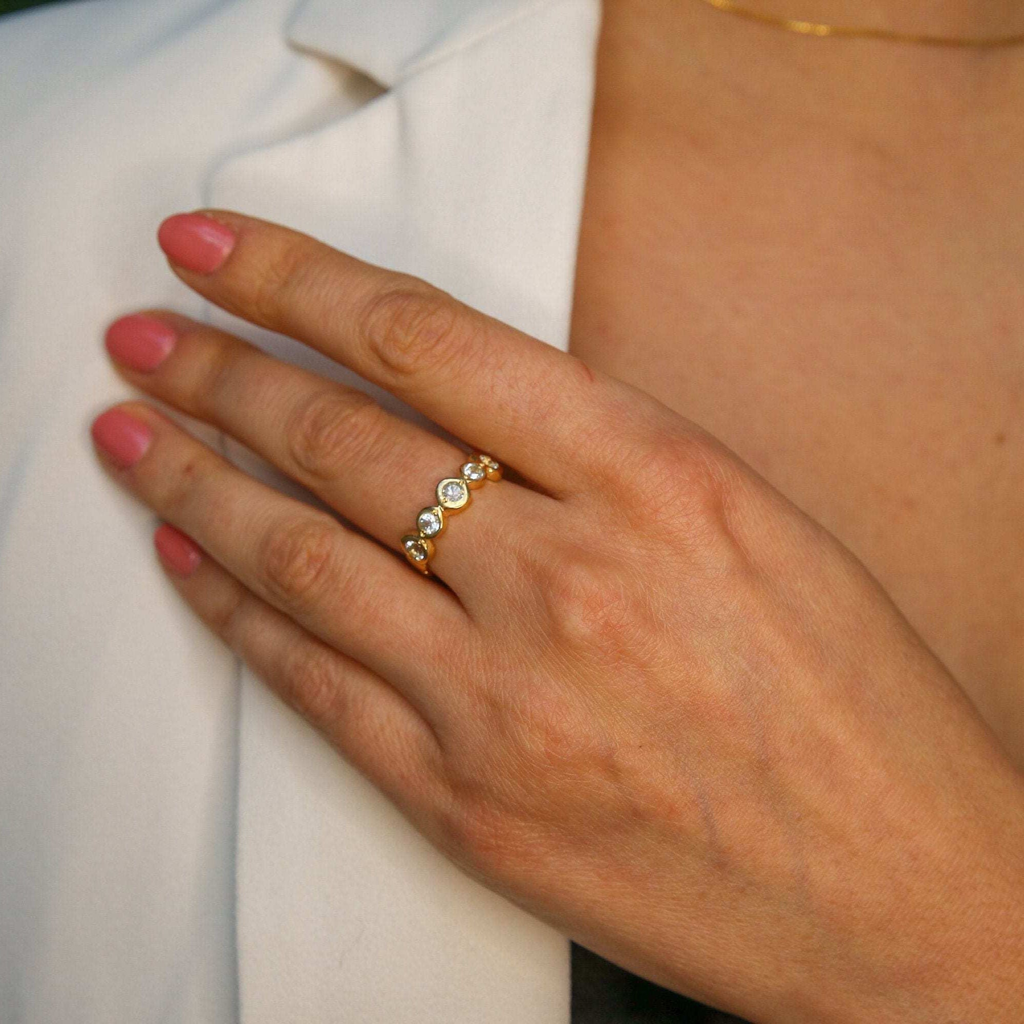 White Gold Band, Diamond Band, Created Diamond, Bubble Band, Stackable Band, Dainty Ring, Bohemian Ring, Wedding Band, Solid Silver Band(1)