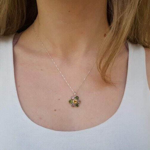 Sapphire Cluster Pendant in 925 Sterling Silver, ideal September birthstone gift, symbolizing truth and faithfulness.