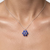 Sapphire Cluster Pendant in 925 Sterling Silver, ideal September birthstone gift, symbolizing truth and faithfulness.
