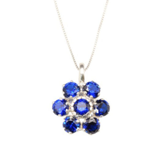 Created Sapphire Pendant made in 925 Sterling Silver with Round Created Blue Sapphire in Cluster setting, September Birthstone gift idea, symbolizes sincerity, truth, and faithfulness, ideal for everyday wear and perfect for birthday gifting and special occasions.