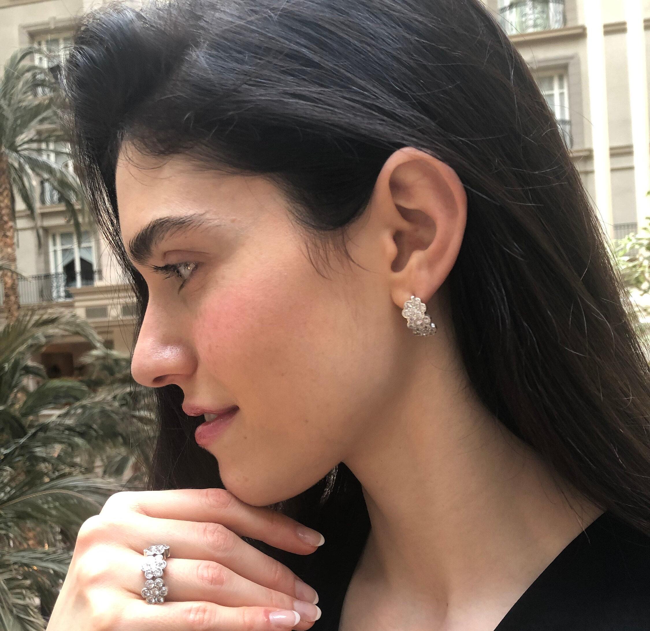 Diamond Flower Earrings, Created Diamond, Daisy Earrings, Vintage Earrings, Sparkly Earrings, Inspirational Earrings, 925 Silver Earrings