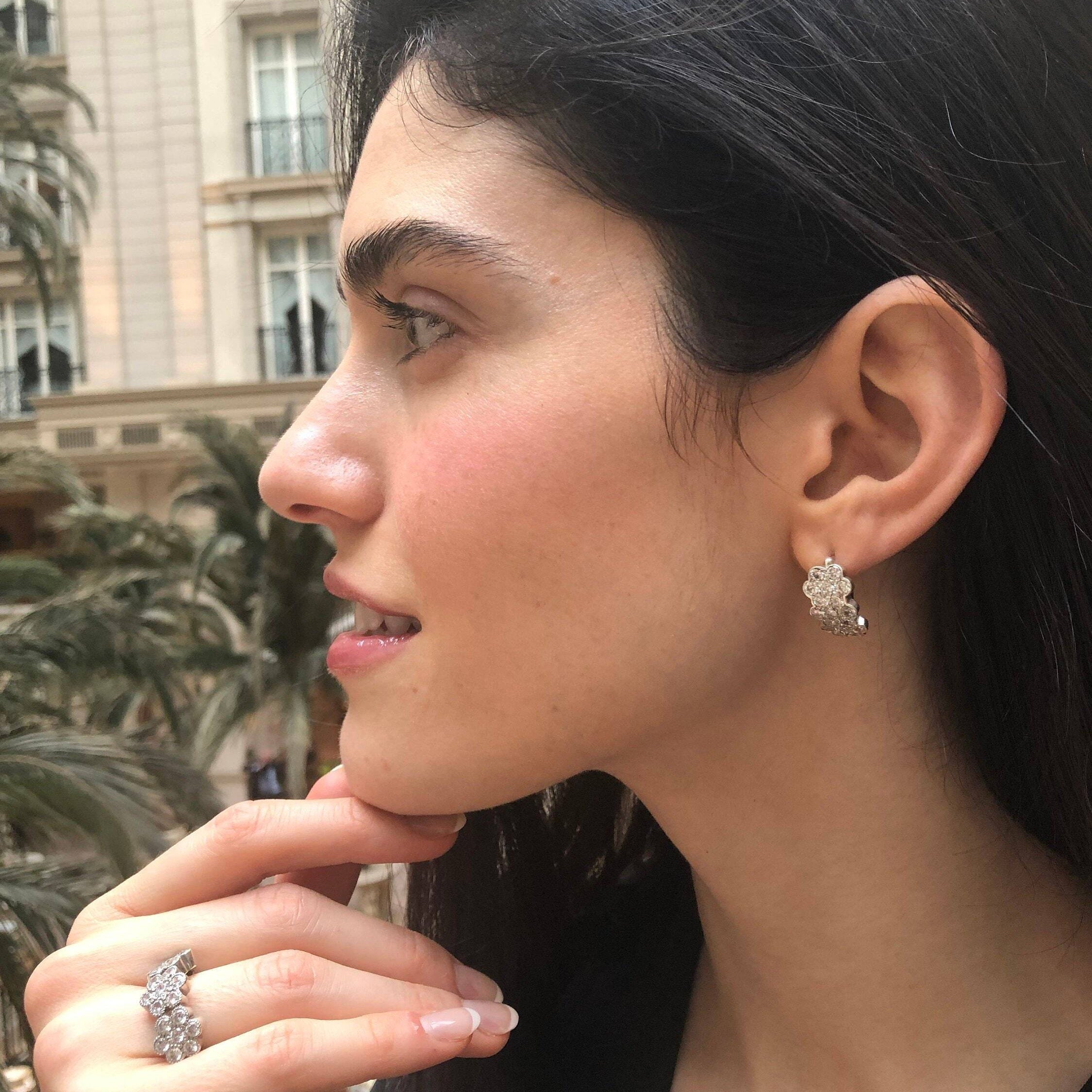 Diamond Flower Earrings, Created Diamond, Daisy Earrings, Vintage Earrings, Sparkly Earrings, Inspirational Earrings, 925 Silver Earrings