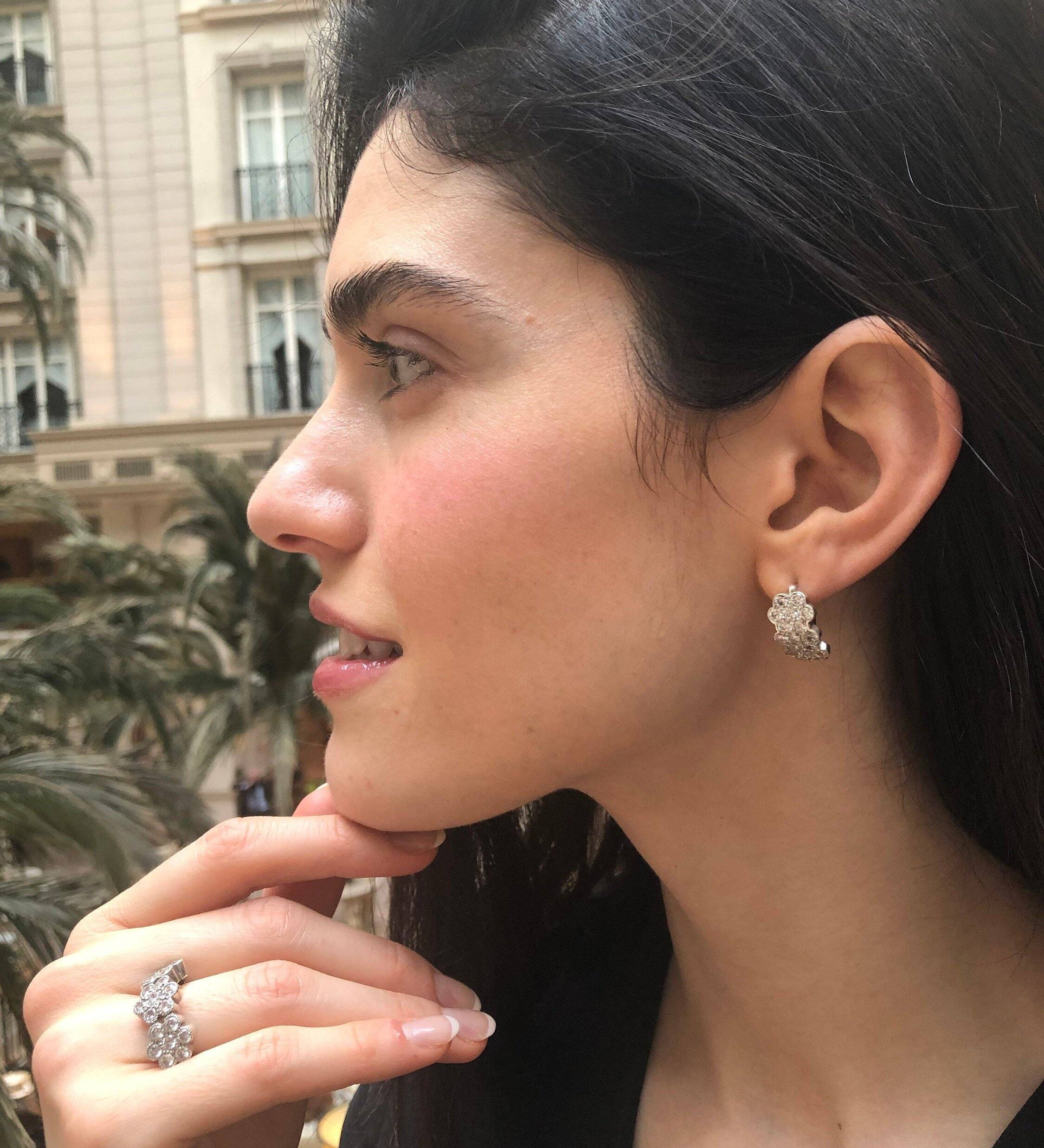 Diamond Flower Earrings, Created Diamond, Daisy Earrings, Vintage Earrings, Sparkly Earrings, Inspirational Earrings, 925 Silver Earrings