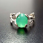 Green Flower Ring, Chrysoprase Ring, Natural Chrysoprase, May Ring, Silver Leaf Ring, May Birthstone, Green Leaf Ring, Green Vintage Ring