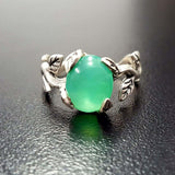 Green Flower Ring, Chrysoprase Ring, Natural Chrysoprase, May Ring, Silver Leaf Ring, May Birthstone, Green Leaf Ring, Green Vintage Ring