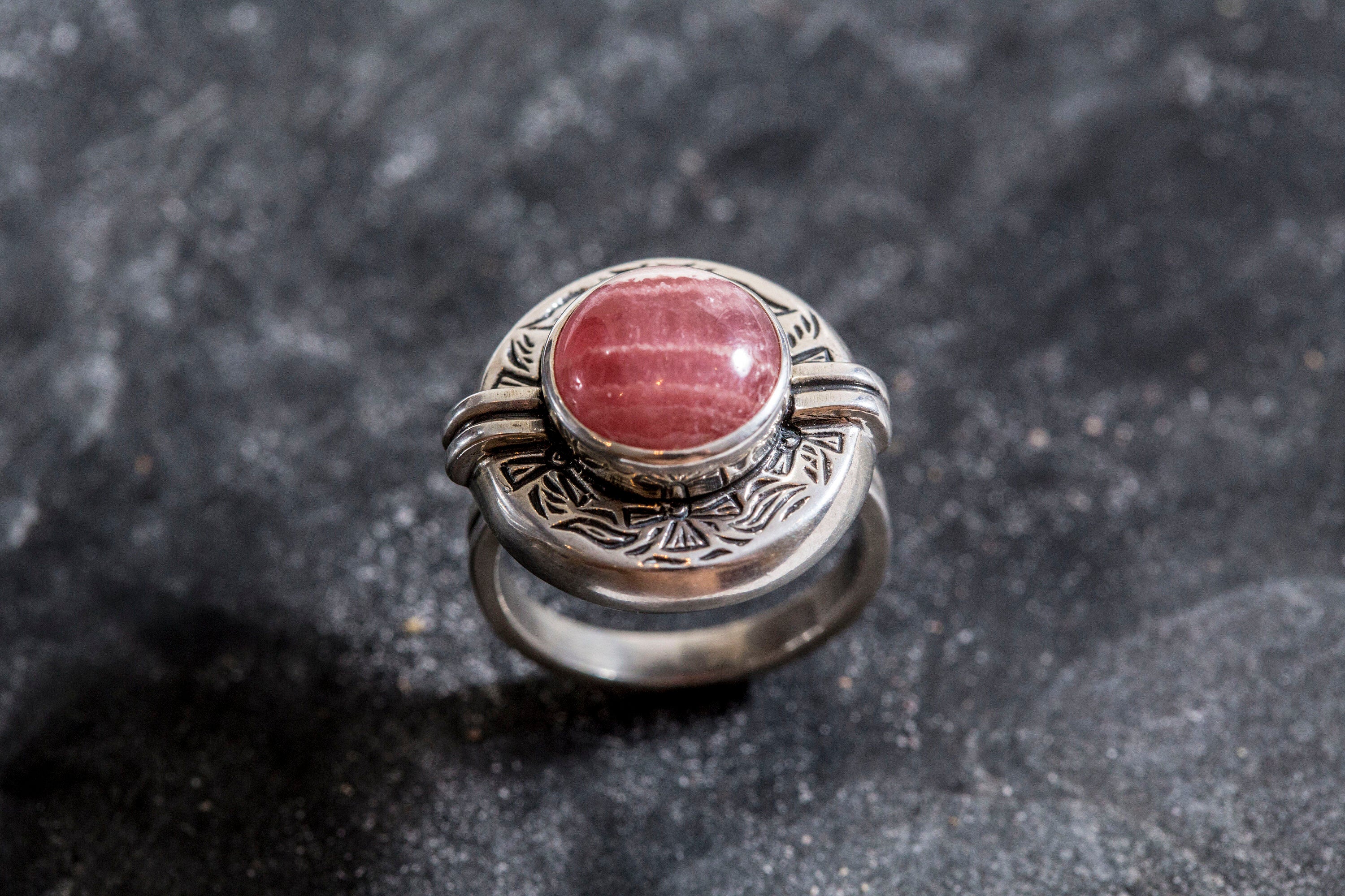 Rhodochrosite Ring, Natural Rhodochrosite, Egyptian Ring, February Ring, Pink Ring, February Birthstone, Solid Silver Ring, Rhodochrosite