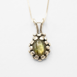 Labradorite Pendant - Natural Labradorite Necklace - Green Vintage Necklace