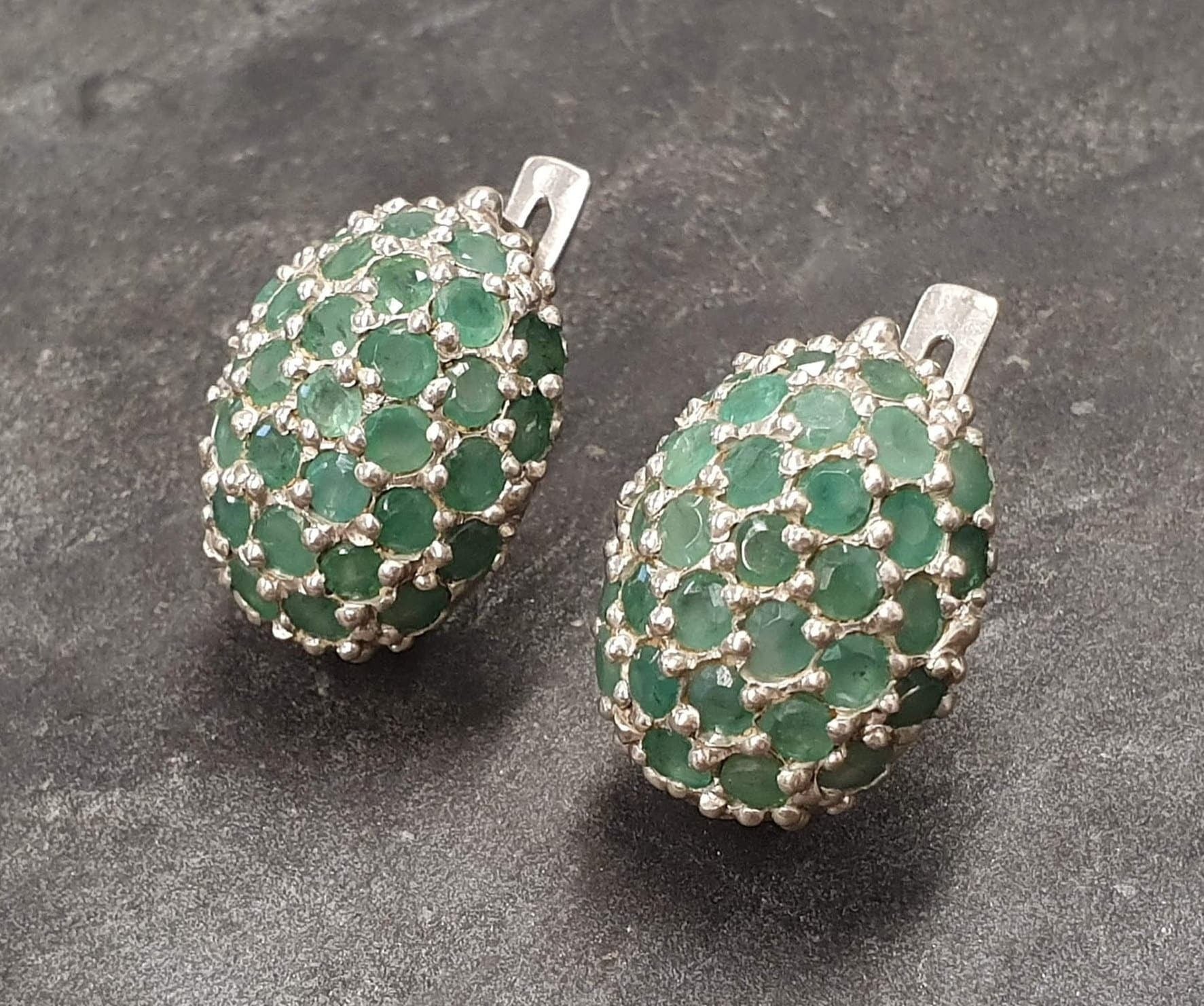 Natural Emerald Earrings made in 925 Sterling Silver with Round Natural Green Emerald in Cluster setting, May Birthstone gift idea, symbolizes growth, harmony, and deep emotional healing, ideal for everyday wear and perfect for birthday gifting and special occasions.