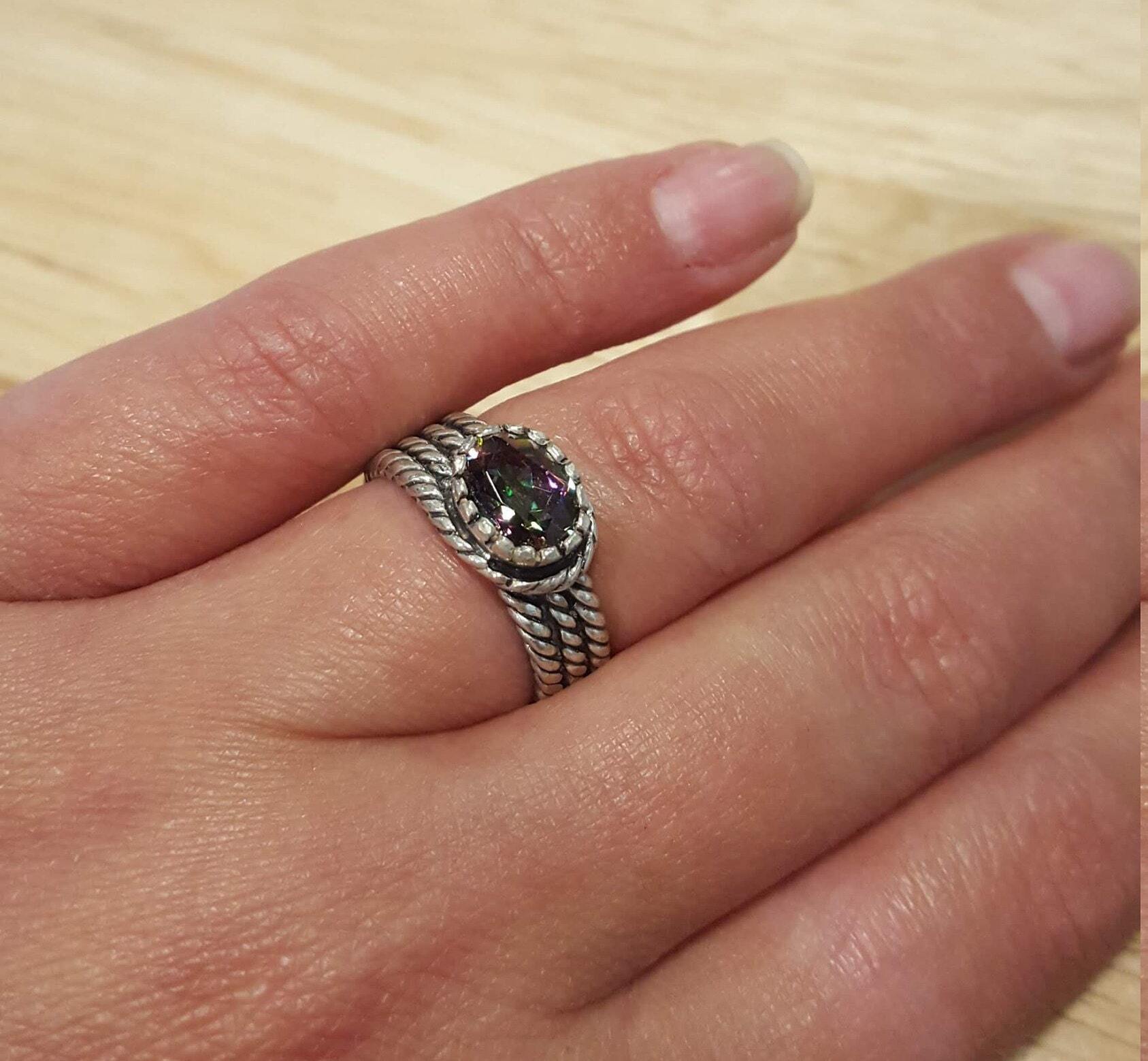 Rope Ring, Mystic Topaz Ring, Natural Topaz Ring, December Birthstone, Vintage Rings, Purple Topaz Ring, Triple Rope Ring, Solid Silver Ring