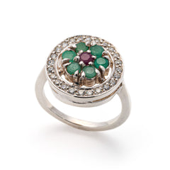 Natural Emerald Ring made in 925 Sterling Silver with Round Natural Green Emerald in Cluster setting, May Birthstone gift idea, symbolizes growth, harmony, and deep emotional healing, ideal for everyday wear and perfect for birthday gifting and special occasions.