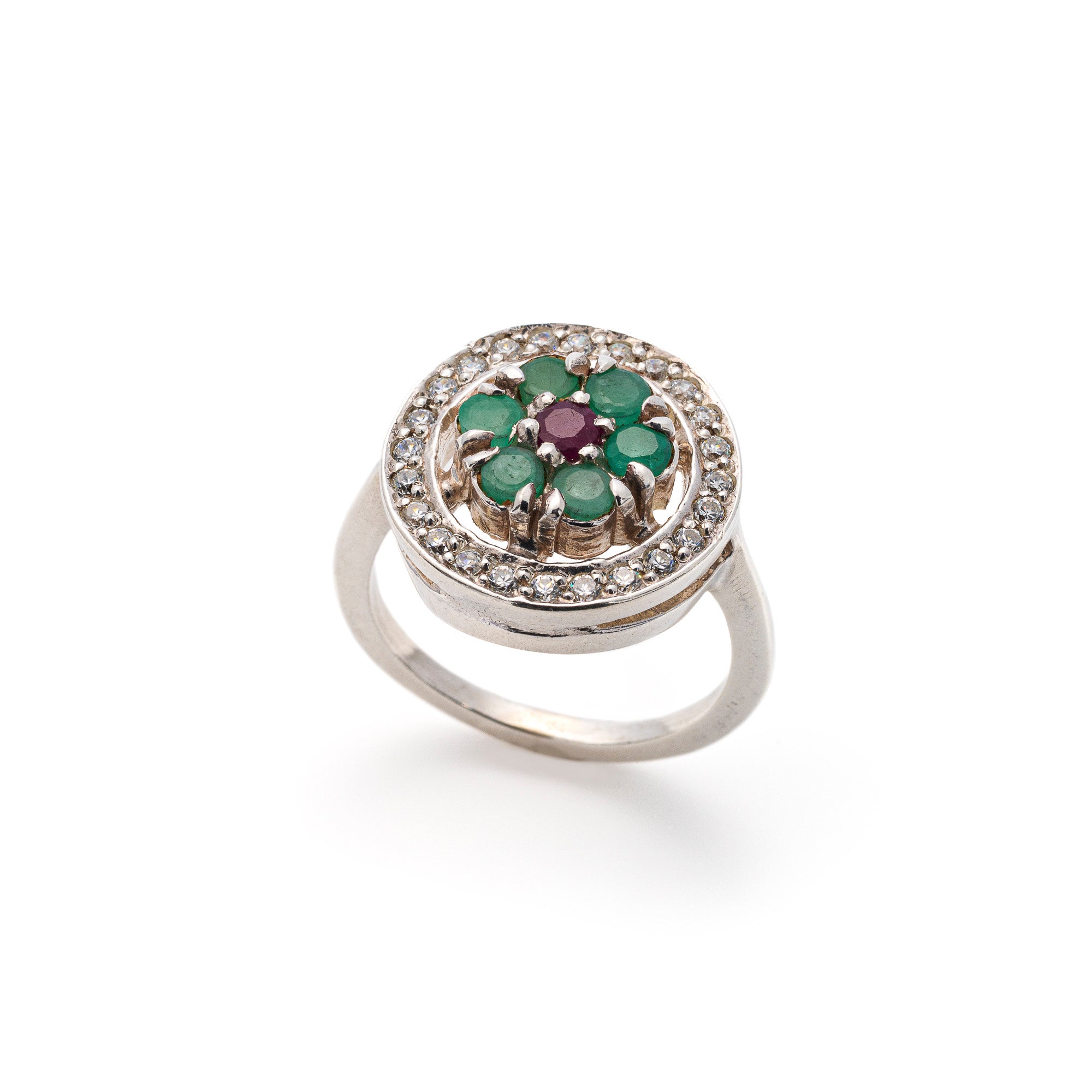 Emerald Flower Ring, Real Emerald Ring, Silver Green Flower Ring