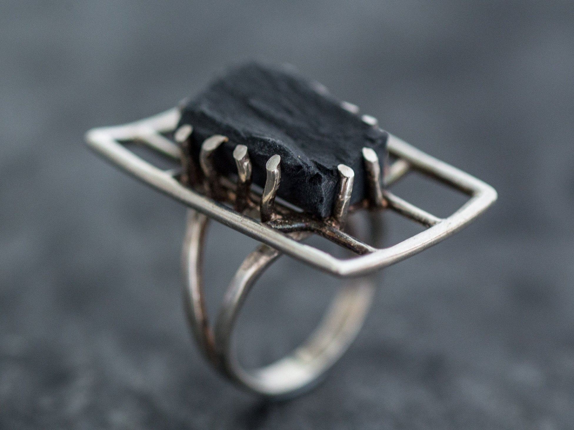 Black Agate Ring, Natural Black Agate, Statement Ring, Raw Stone Ring, Volcanic Ring, Artistic Ring, Unique Ring, Silver Ring, Black Agate