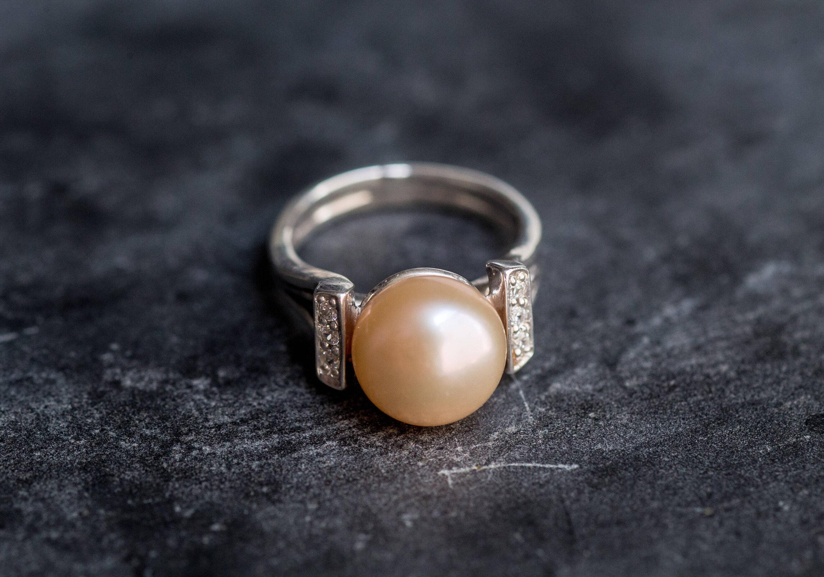 Real Pearl Ring, Beige Pearl Ring, Natural Pearl, June Birthstone, Pink Pearl, Real Pearl, Vintage Rings, Beige Ring, 925 Silver Ring, Pearl (549941013)