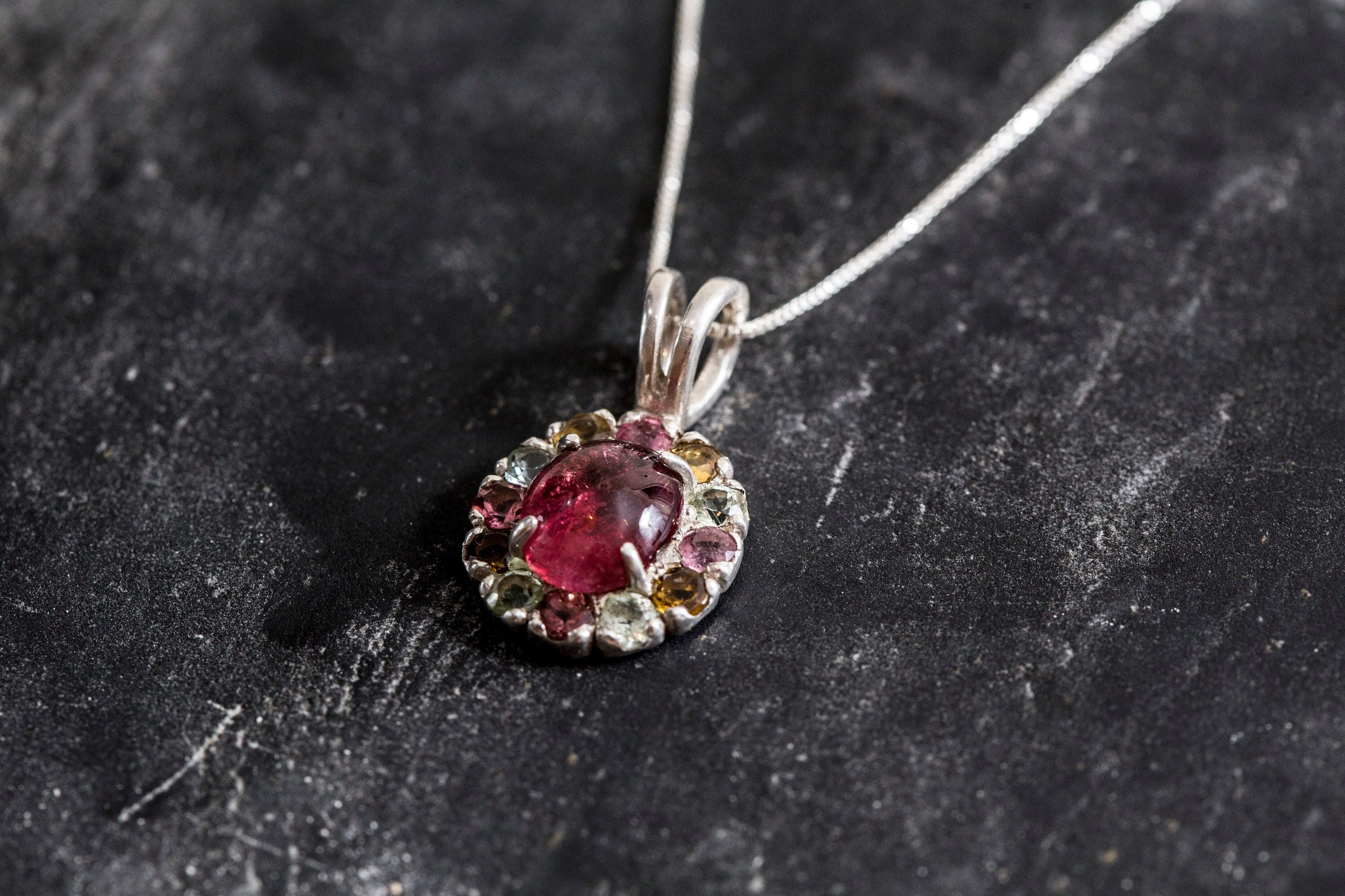 Tourmaline Pendant, Natural Tourmaline, Victorian Pendant, Pink Tourmaline, October Birthstone, Silver Pendant, October Pendant, Tourmaline