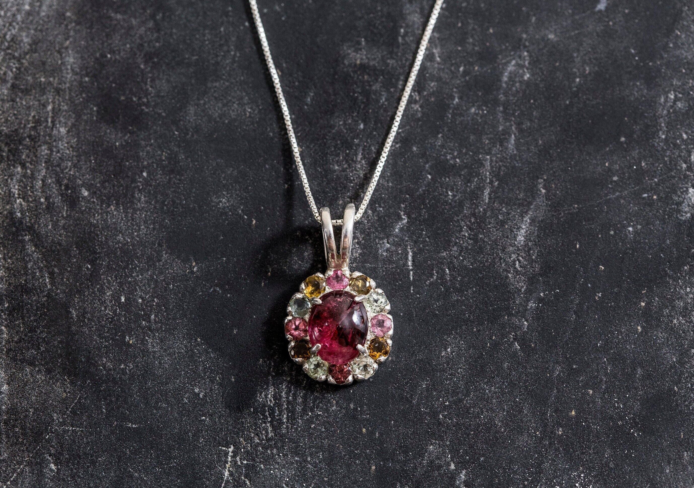 Tourmaline Pendant, Natural Tourmaline, Victorian Pendant, Pink Tourmaline, October Birthstone, Silver Pendant, October Pendant, Tourmaline