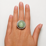 Prehnite Ring - Vintage Statement Ring - Round Prehnite Ring
