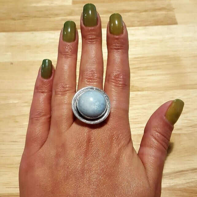 Prehnite Ring, Natural Prehnite, Statement Ring, May Birthstone, Vintage Ring, May Ring, Green Ring, Statement Design, Silver Ring, Prehnite