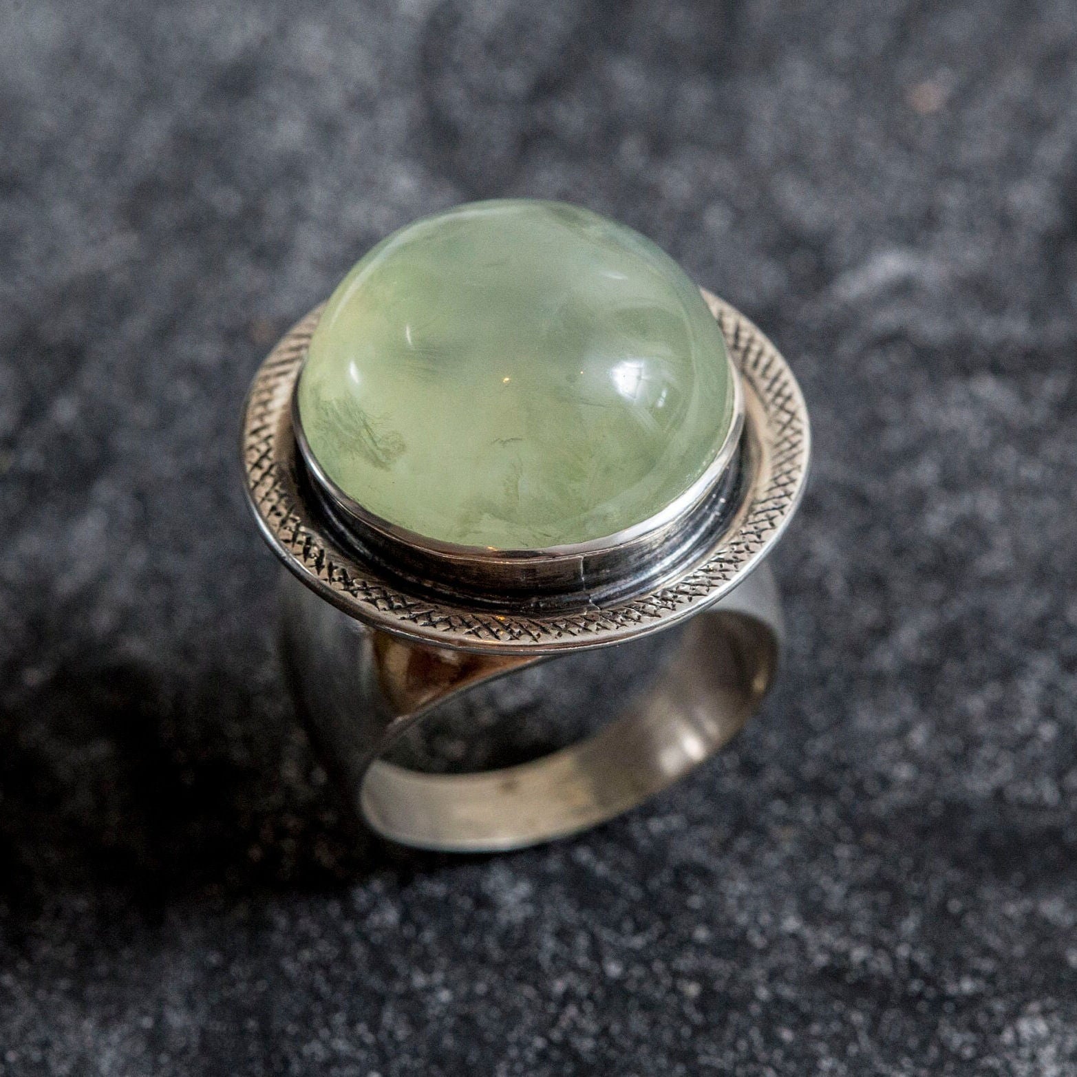 Prehnite Ring, Natural Prehnite, Statement Ring, May Birthstone, Vintage Ring, May Ring, Green Ring, Statement Design, Silver Ring, Prehnite