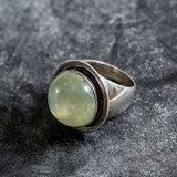 Prehnite Ring - Vintage Statement Ring - Round Prehnite Ring