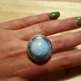 Prehnite Ring - Vintage Statement Ring - Round Prehnite Ring