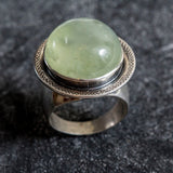 Prehnite Ring - Vintage Statement Ring - Round Prehnite Ring