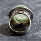 Prehnite Ring - Vintage Statement Ring - Round Prehnite Ring