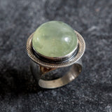 Prehnite Ring - Vintage Statement Ring - Round Prehnite Ring