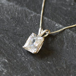 Square Diamond Pendant, Created CZ Diamond, Sparkly Pendant, Radiant Pendant, 3 Carat Necklace, Rectangle Pendant, Sterling Silver Pendant