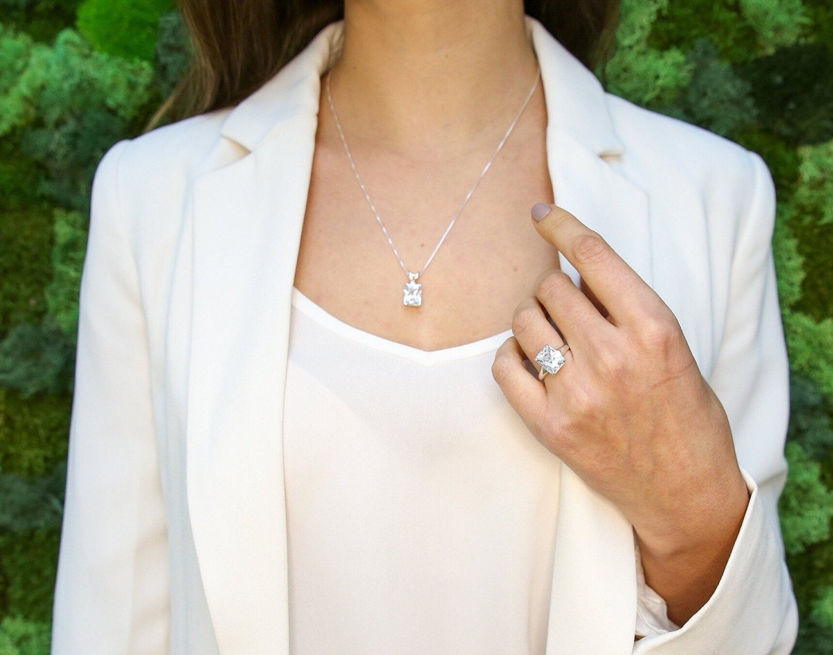 Square Diamond Pendant, Created CZ Diamond, Sparkly Pendant, Radiant Pendant, 3 Carat Necklace, Rectangle Pendant, Sterling Silver Pendant