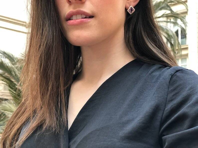 Diamond Earrings, Created Diamond, Square Earrings, Vintage Earrings, Sparkly Earrings, Diamond Studs, Bridal Earrings, 925 Silver Earrings