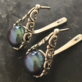 Black Pearl Statement Earrings - Long Pearl Earrings - Genuine Pearl Earrings