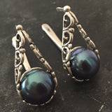 Black Pearl Statement Earrings - Long Pearl Earrings - Genuine Pearl Earrings