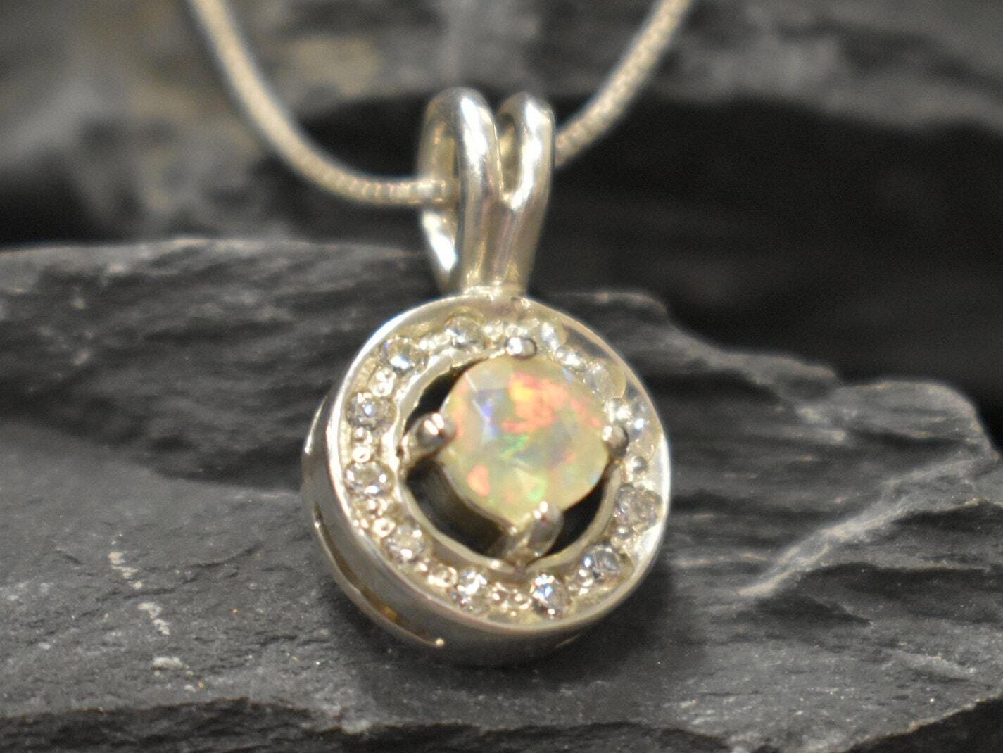 Fire Opal Pendant, Opal Pendant, Natural Opal, October Pendant, Cluster Pendant, Round Opal Pendant, Opal Necklace, Solid Silver Pendant