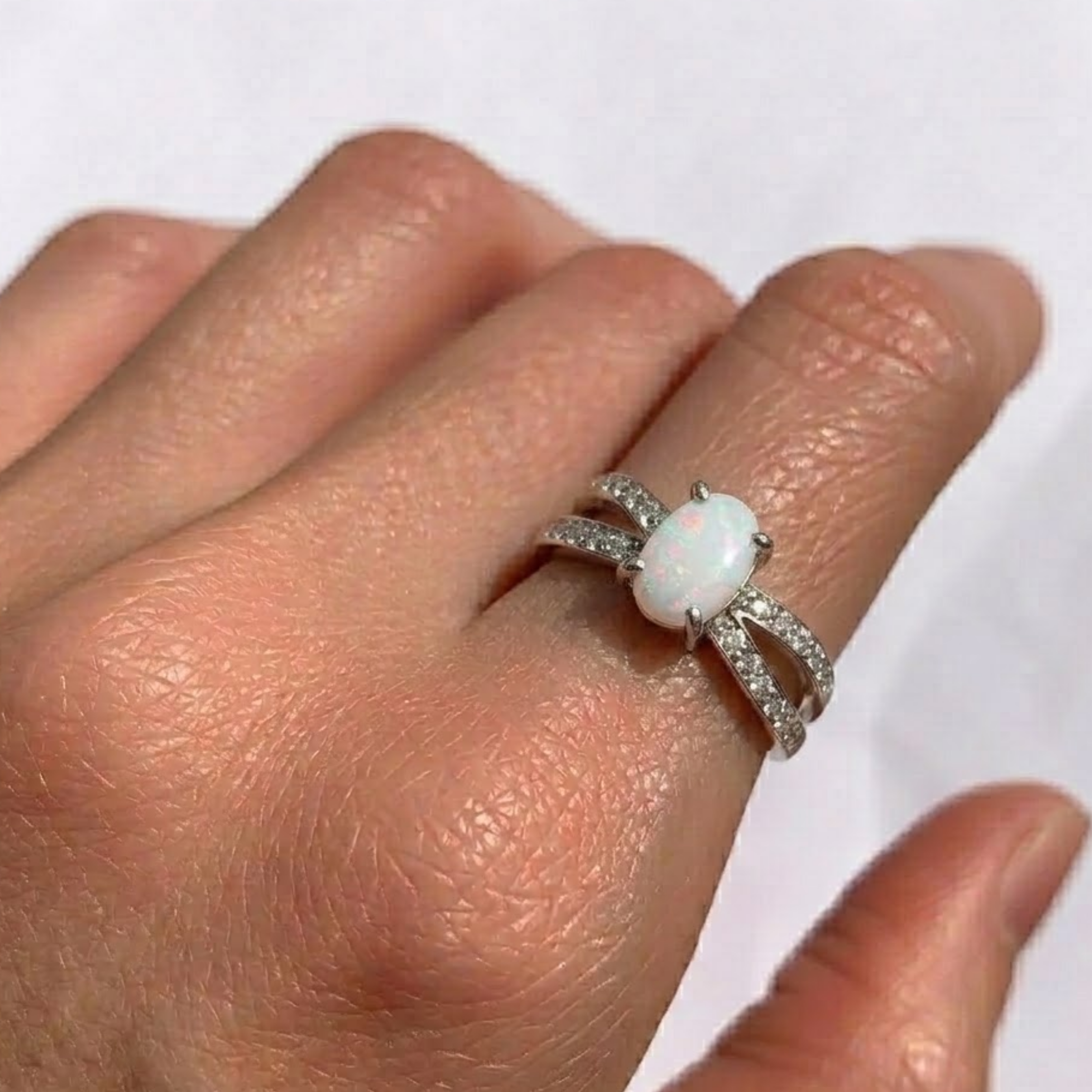 925 Sterling Silver Opal Ring with White Opal, perfect for birthdays and everyday elegance as October's birthstone.