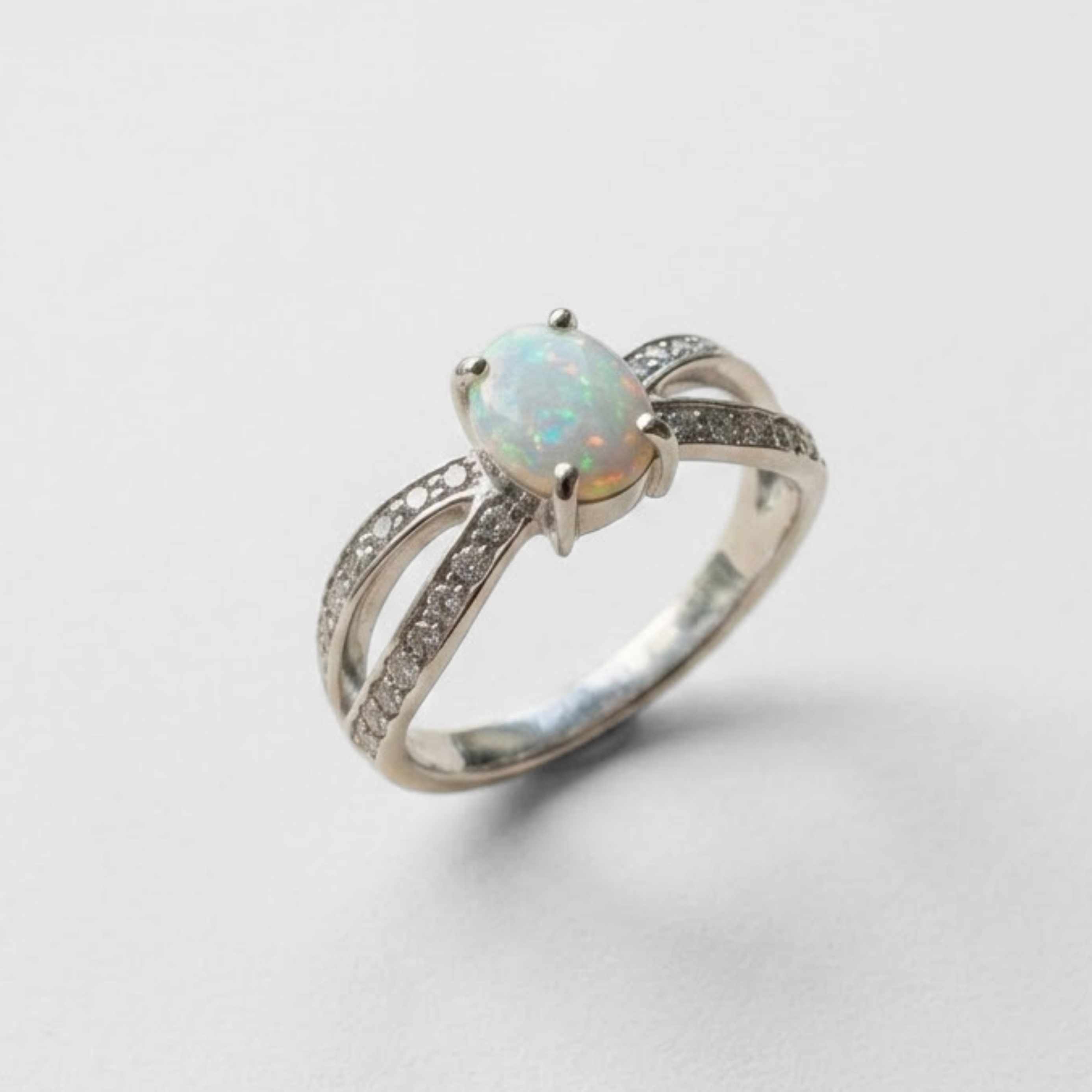 Opal Ring made in 925 Sterling Silver with White Opal in setting, October Birthstone gift idea, symbolizes hope, luck, protection, and creativity, ideal for everyday wear and perfect for birthday gifting and special occasions.