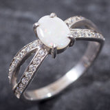 Opal Ring made in 925 Sterling Silver with White Opal in setting, October Birthstone gift idea, symbolizes hope, luck, protection, and creativity, ideal for everyday wear and perfect for birthday gifting and special occasions.