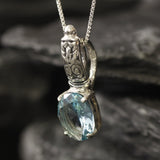 Boho Aquamarine Pendant - Blue Tribal Necklace - Vintage Oval Necklace