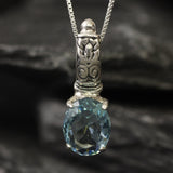 Boho Aquamarine Pendant - Blue Tribal Necklace - Vintage Oval Necklace