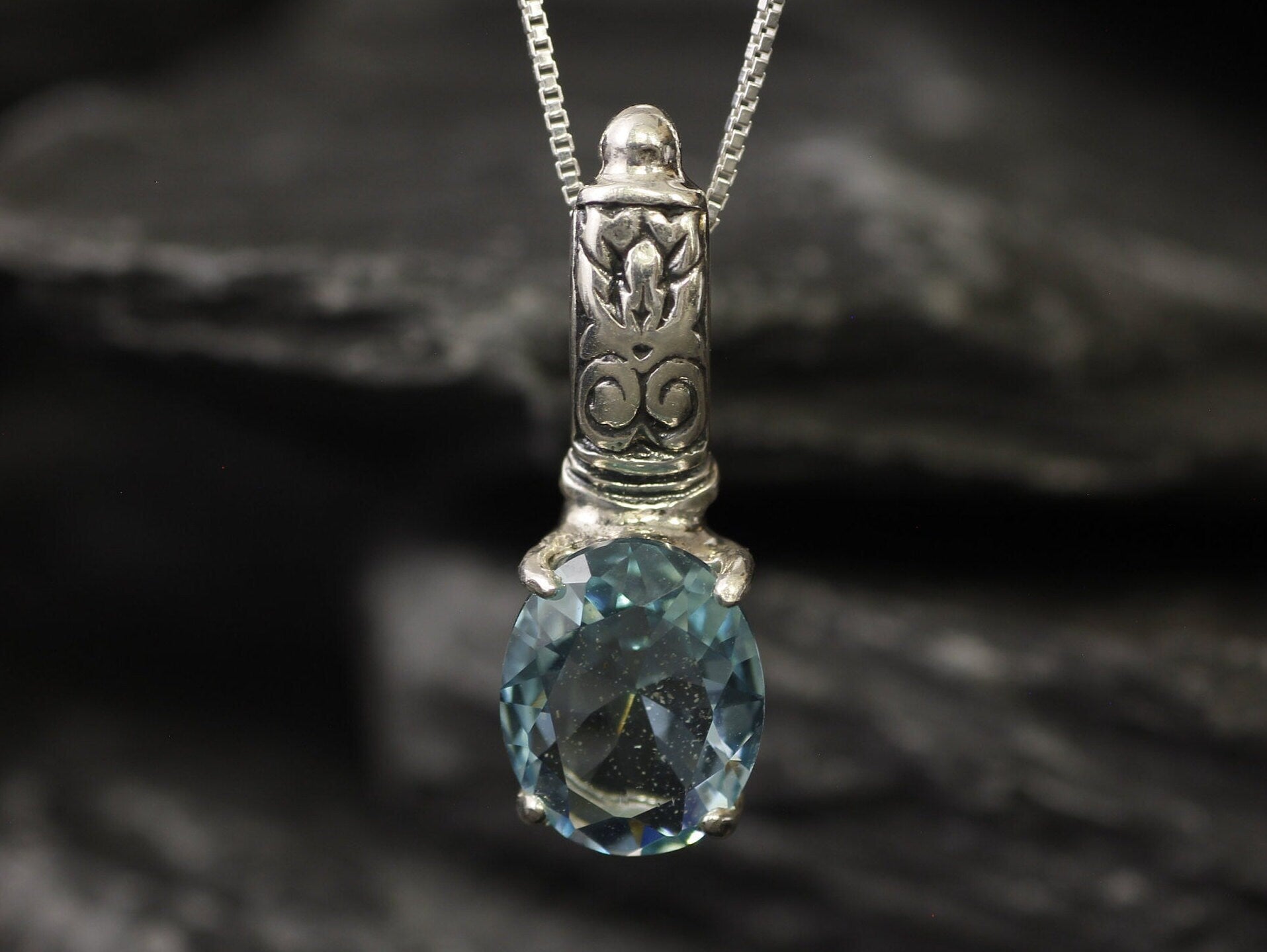Aquamarine Pendant, Created Aquamarine, Tribal Pendant, Vintage Pendant, Blue Diamond Pendant, Blue Pendant, 925 Silver Pendant, Aquamarine