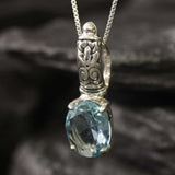 Boho Aquamarine Pendant - Blue Tribal Necklace - Vintage Oval Necklace