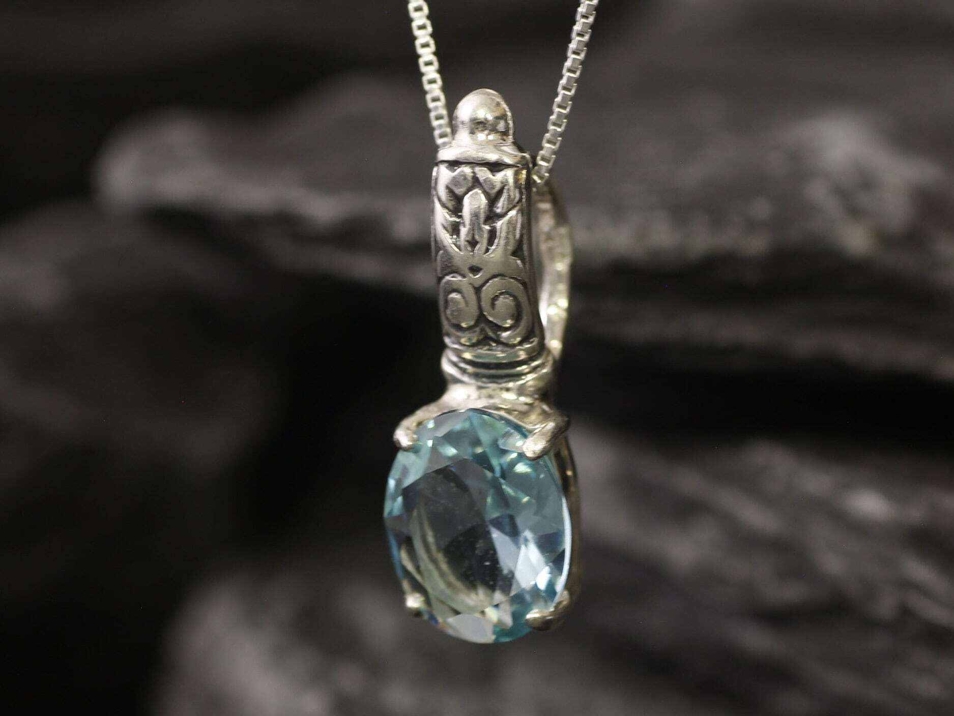 Gold Aqua Pendant - Blue Aquamarine Necklace, Gold Egyptian Pendant