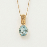 Boho Aquamarine Pendant - Blue Tribal Necklace - Vintage Oval Necklace