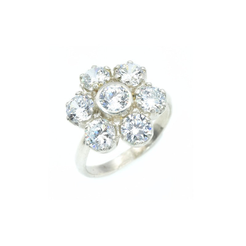 Diamond Flower Ring, Natural White Topaz, Flower Ring, White Topaz Ring, Vintage Ring, Large Daisy Ring, Statement Ring, Solid Silver Ring