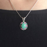 Emerald Flower Necklace -  Green Victorian Necklace - Real Ruby Statement Pendant